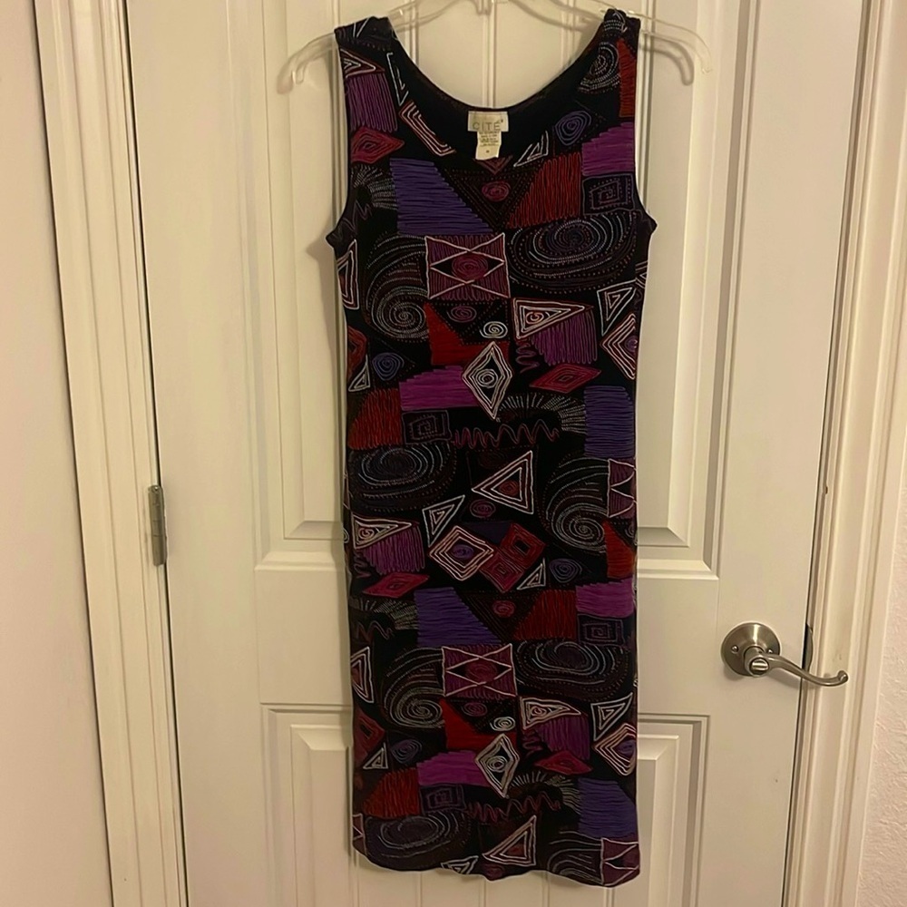 Vintage CITE‎ Sleeveless Abstract Dress Artsy women’s size M Midi black/abstract